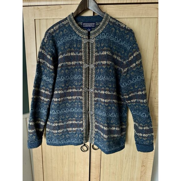 Newton Trading Company 100% Wool Sweater Cardigan Jacket Zip Nordic Women Sz M - Picture 2 of 5